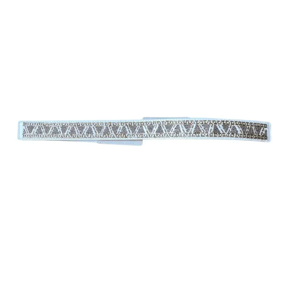 White House Black Market Beaded Studded Rhinestone snap button elastic belt sz S